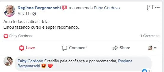 Recomendação de aluna no Facebook