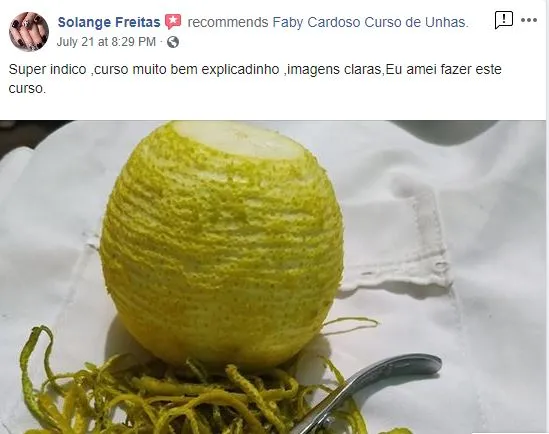 Depoimento de aluna treinando cutilagem na laranja